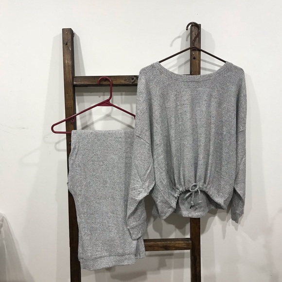 🎄🎁Plus Sz XXL Ribbed Dolman Sleeve Loungewear Set - Light Grey - Picture 3 of 12